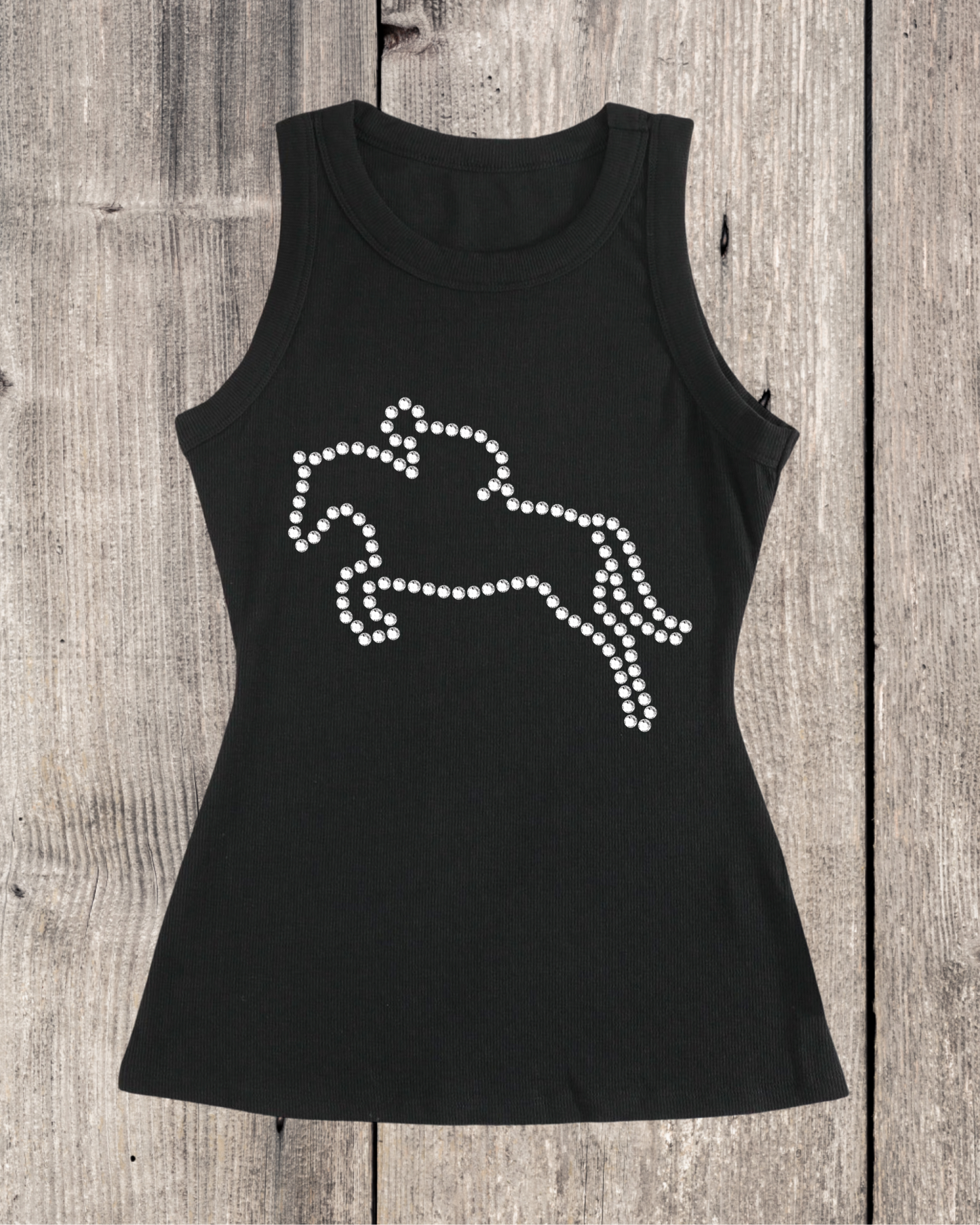 Ride A Horse Rhinestone Ribbed Tank Top