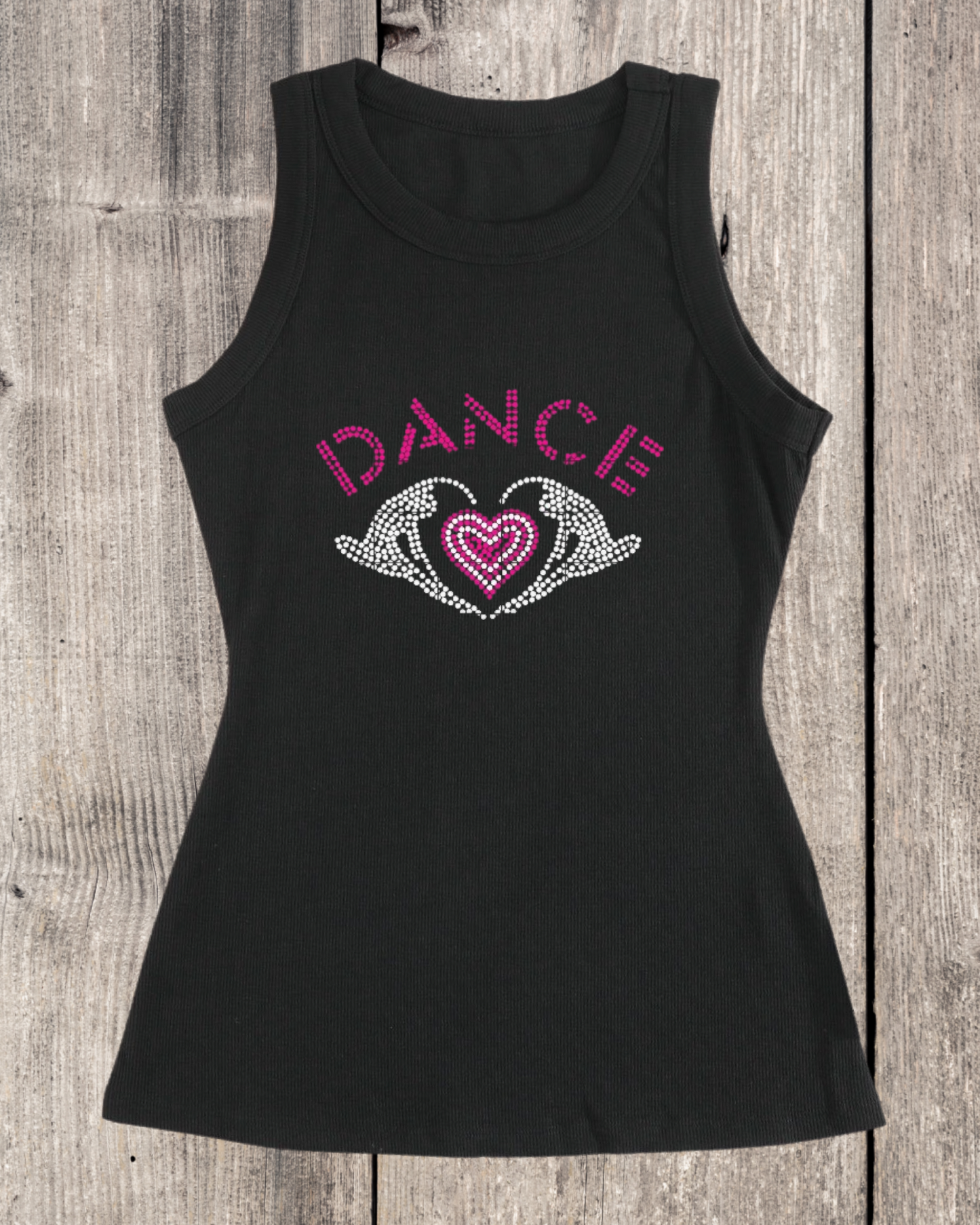 Dance Rhinestone Ribbed Tank Top