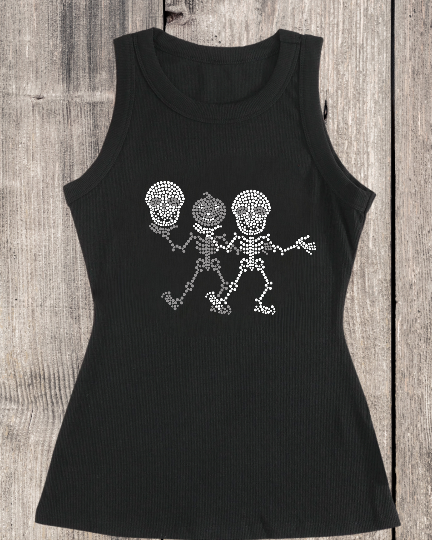 Double Skeleton Rhinestone Ribbed Tank Top