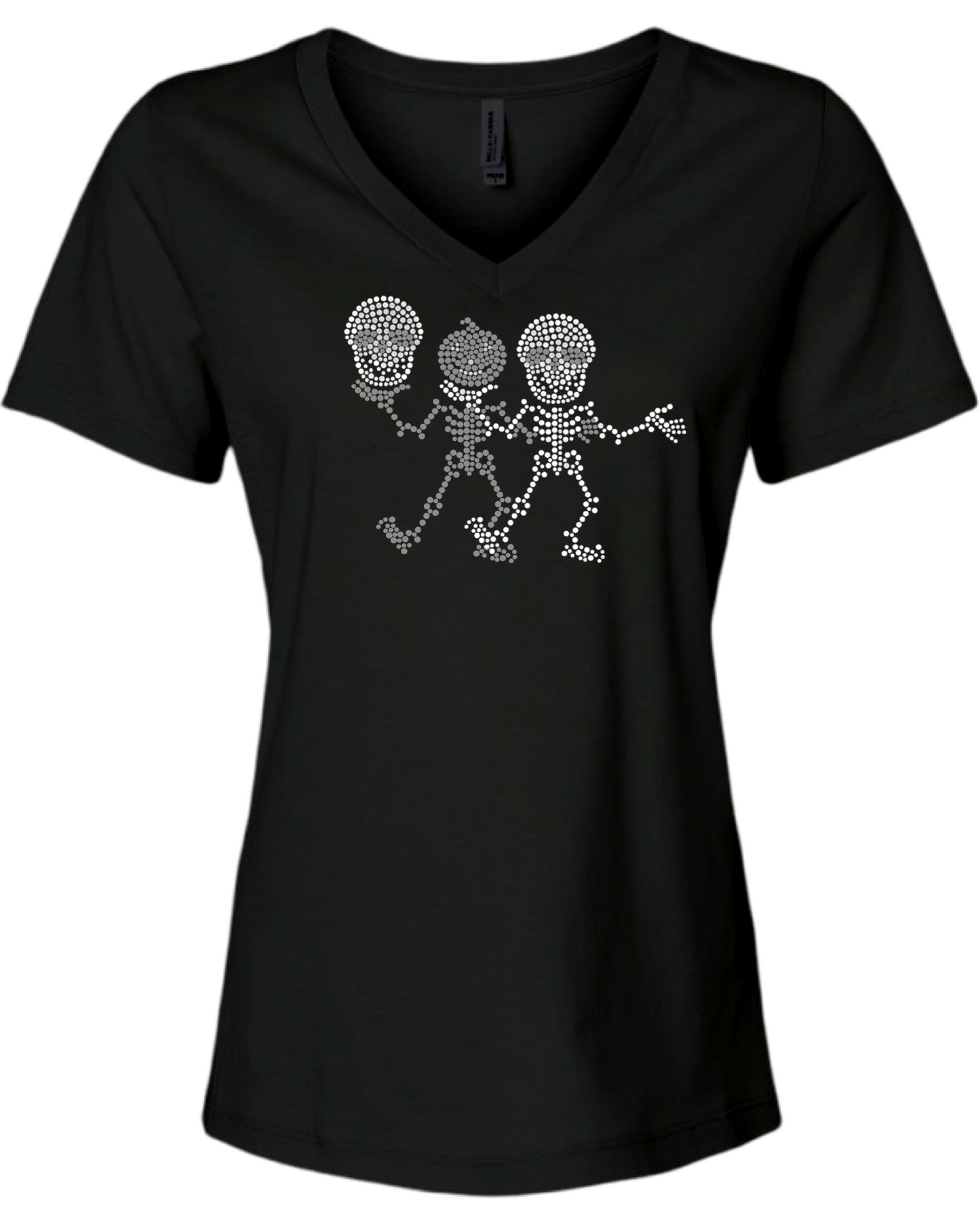 Double Skeleton Rhinestone Womens Relaxed Short Sleeve T-Shirt