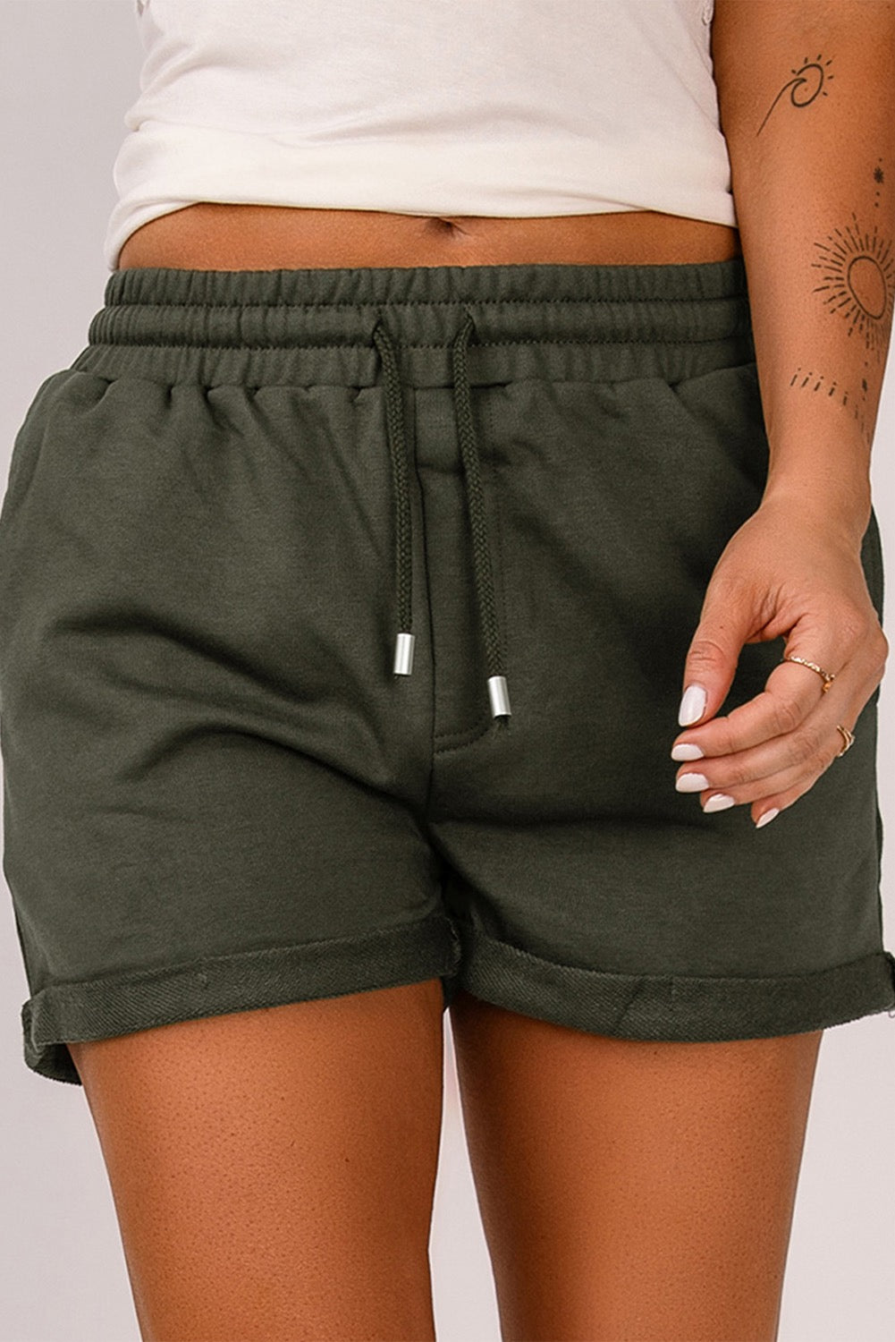 Tie Waist Side Pocket Cuffed Lounge Shorts