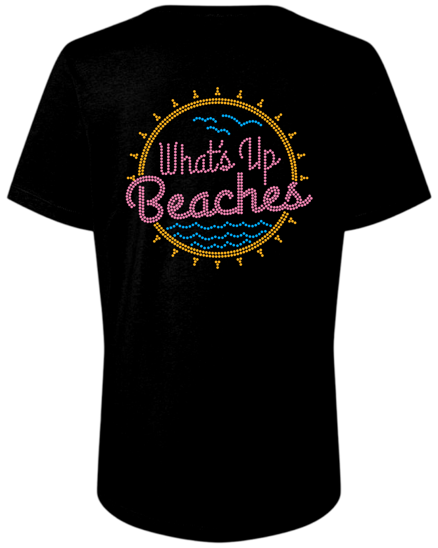 What’s Up Beaches Rhinestone Womens Relaxed Short Sleeve T-Shirt