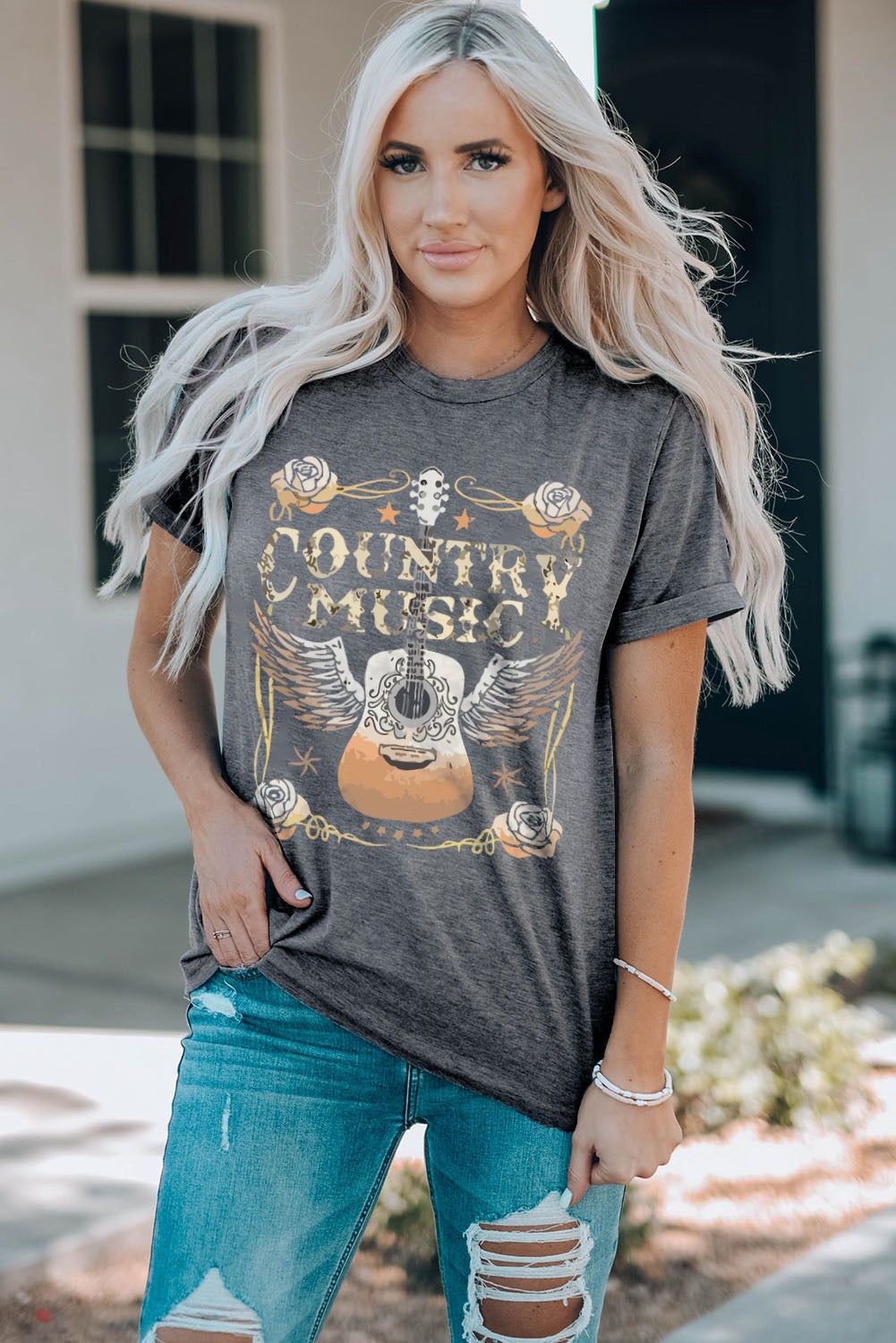 Gray Country Music Graphic T-Shirt