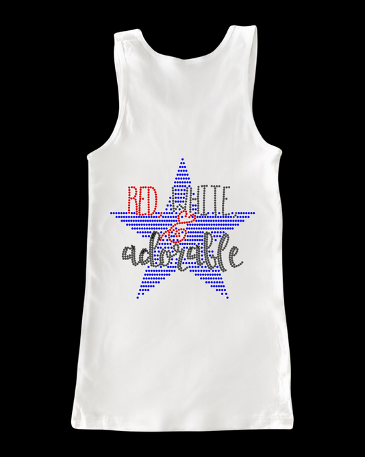 Red, White & Adorable Rhinestone Adult Fitted Tank