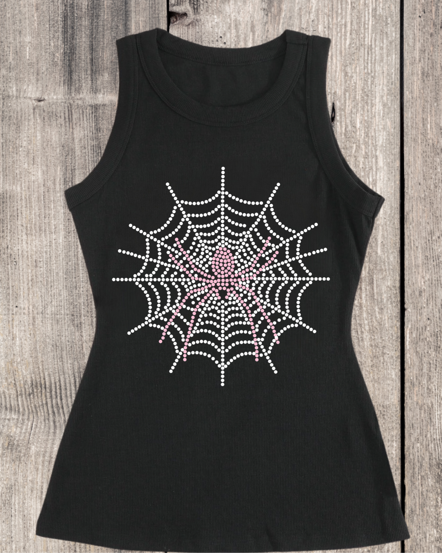 Spider Web Rhinestone Ribbed Tank Top