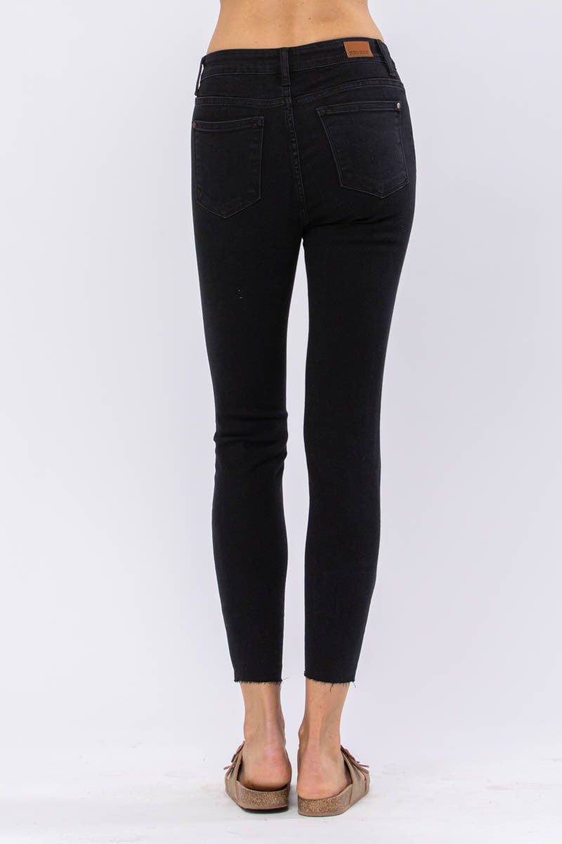 Judy Blue Black Midrise Leopard Patch Skinny Jeans