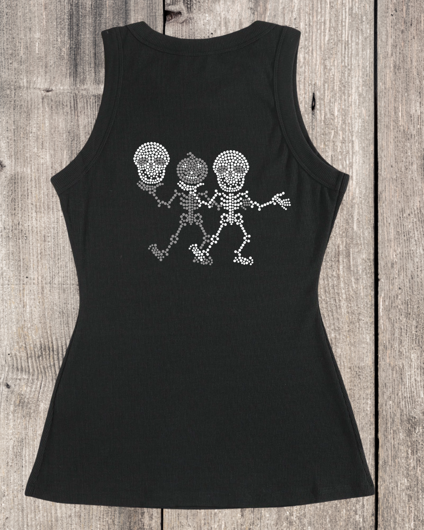 Double Skeleton Rhinestone Ribbed Tank Top