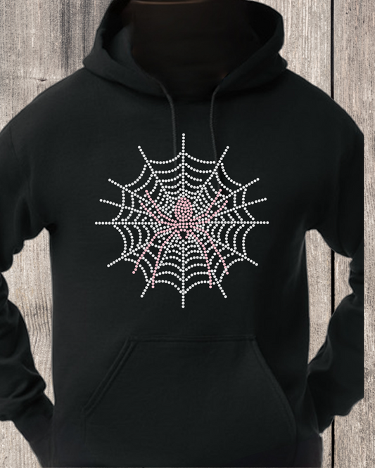 Spider Web Rhinestone Pullover Hoodie