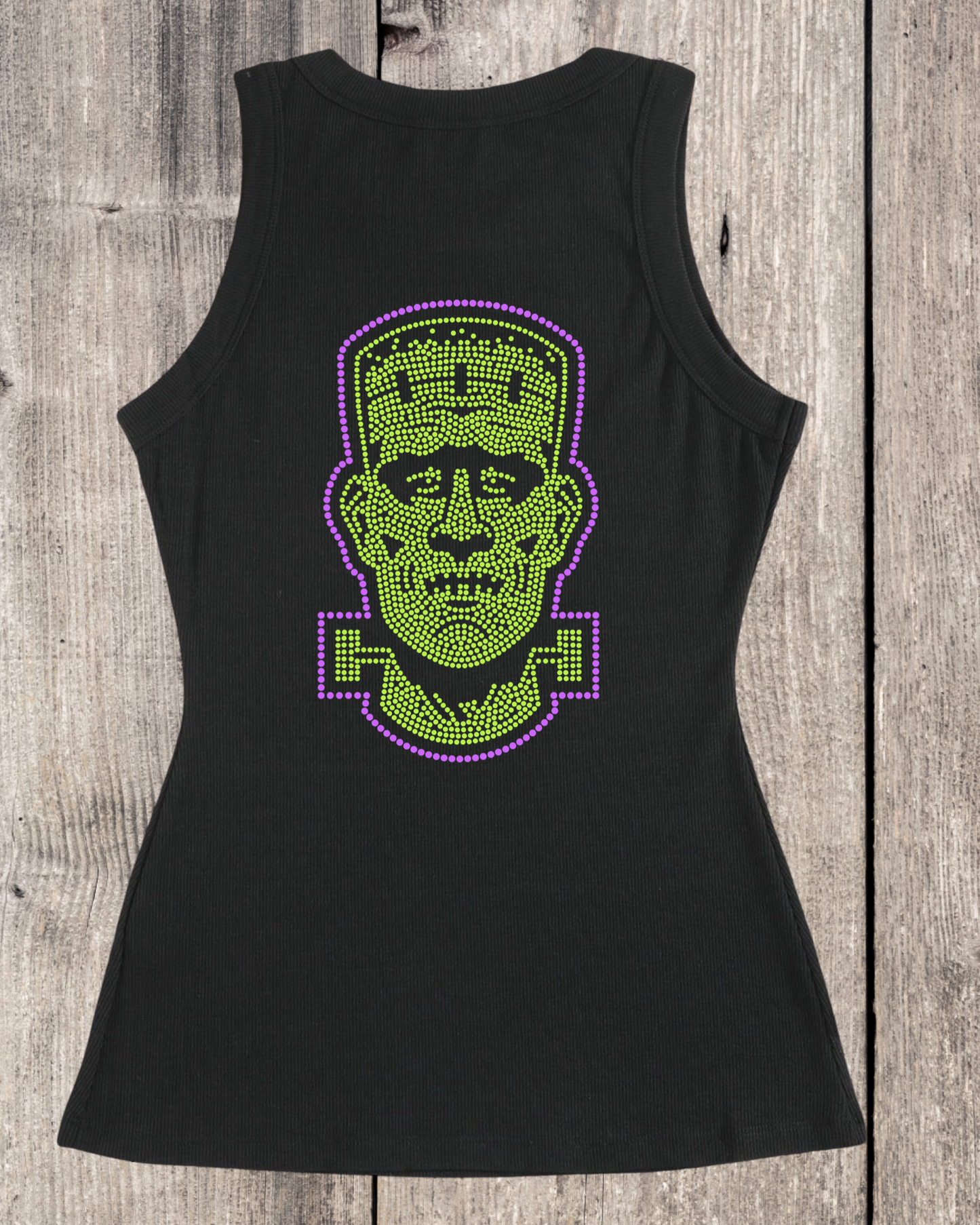 Green Monster Or His Bride Rhinestone Ribbed Tank Top