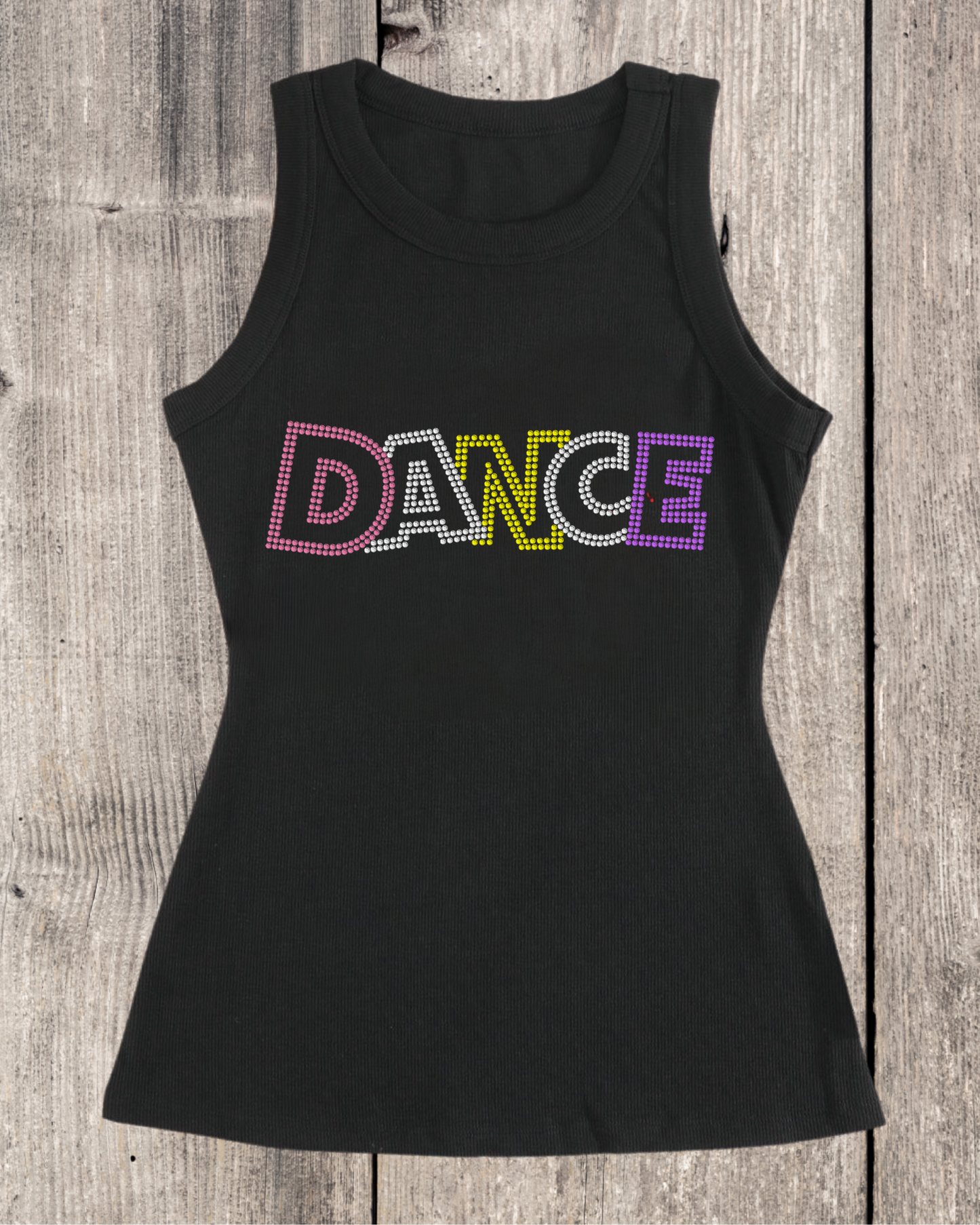 Dance Outline Rhinestone Ribbed Tank Top