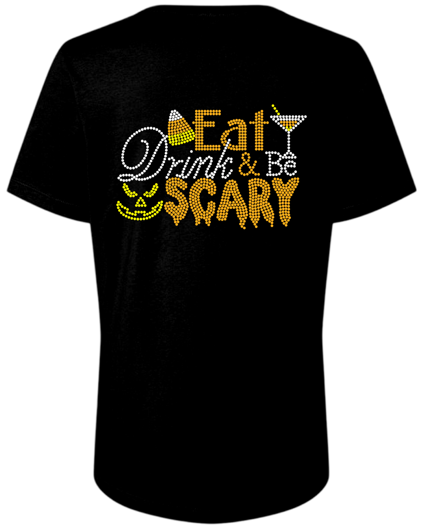 Eat Drink & Be Scary Rhinestone Womens Relaxed Short Sleeve T-Shirt