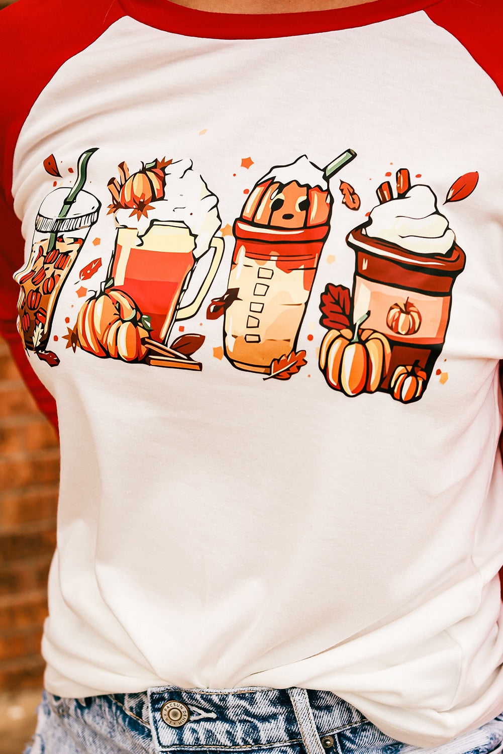 Red Sleeve Fall Graphic Tee