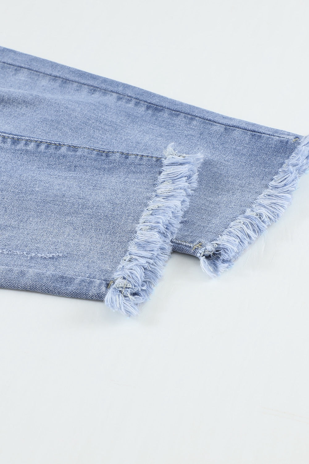 Sky Blue Distressed Raw Hem Straight Leg Jeans