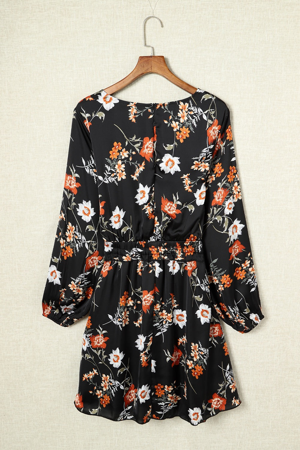 Plus Size Floral Drawstring Long Sleeve Dress