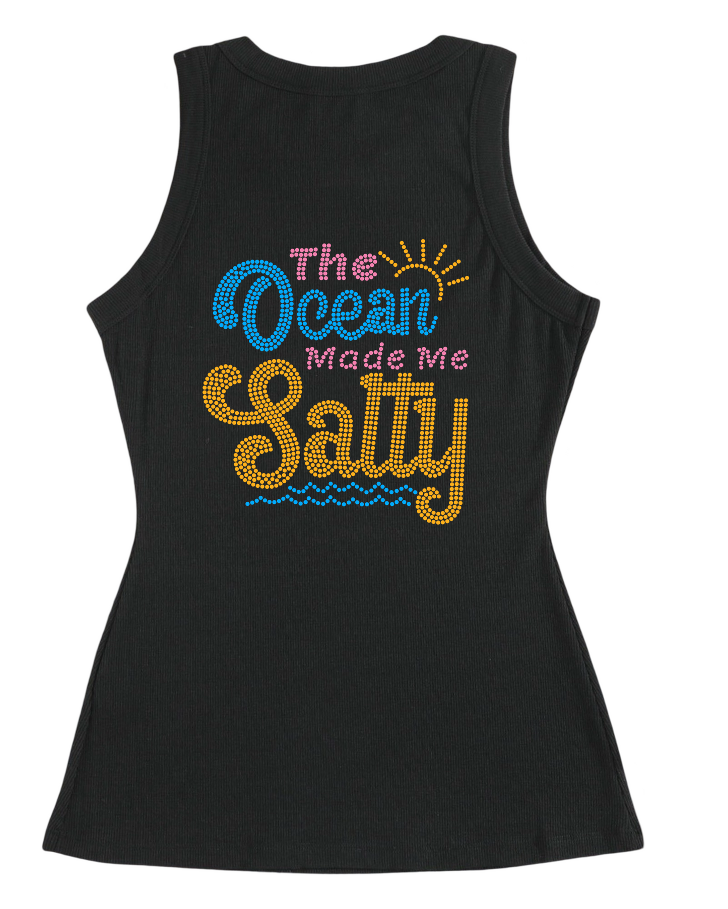 The Ocean Made Me Salty Rhinestone Sleeveless Ribbed Black Tank Top