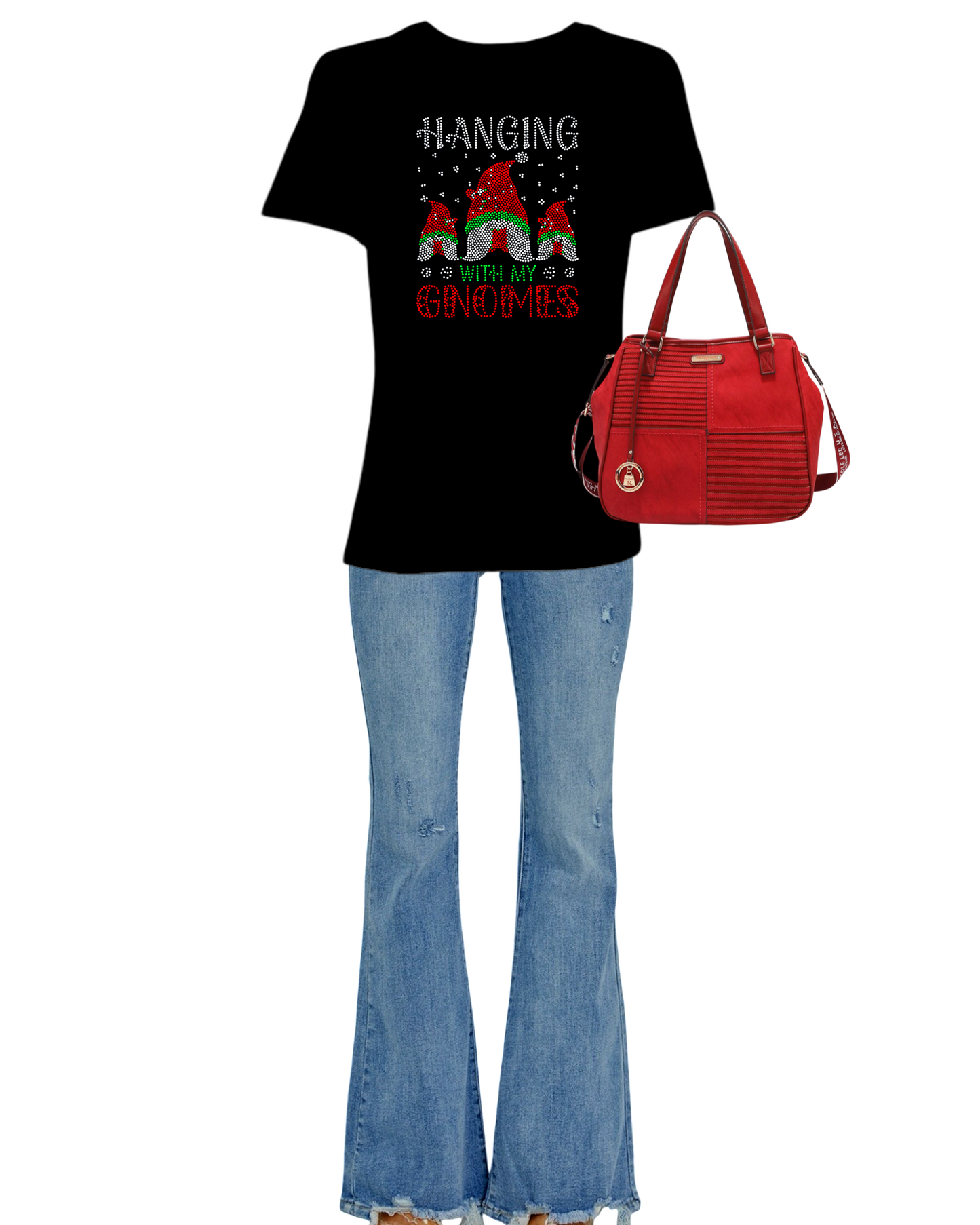 Hangin With My Gnomies Holiday Spangled Women’s Relaxed Crew Neck T-Shirt