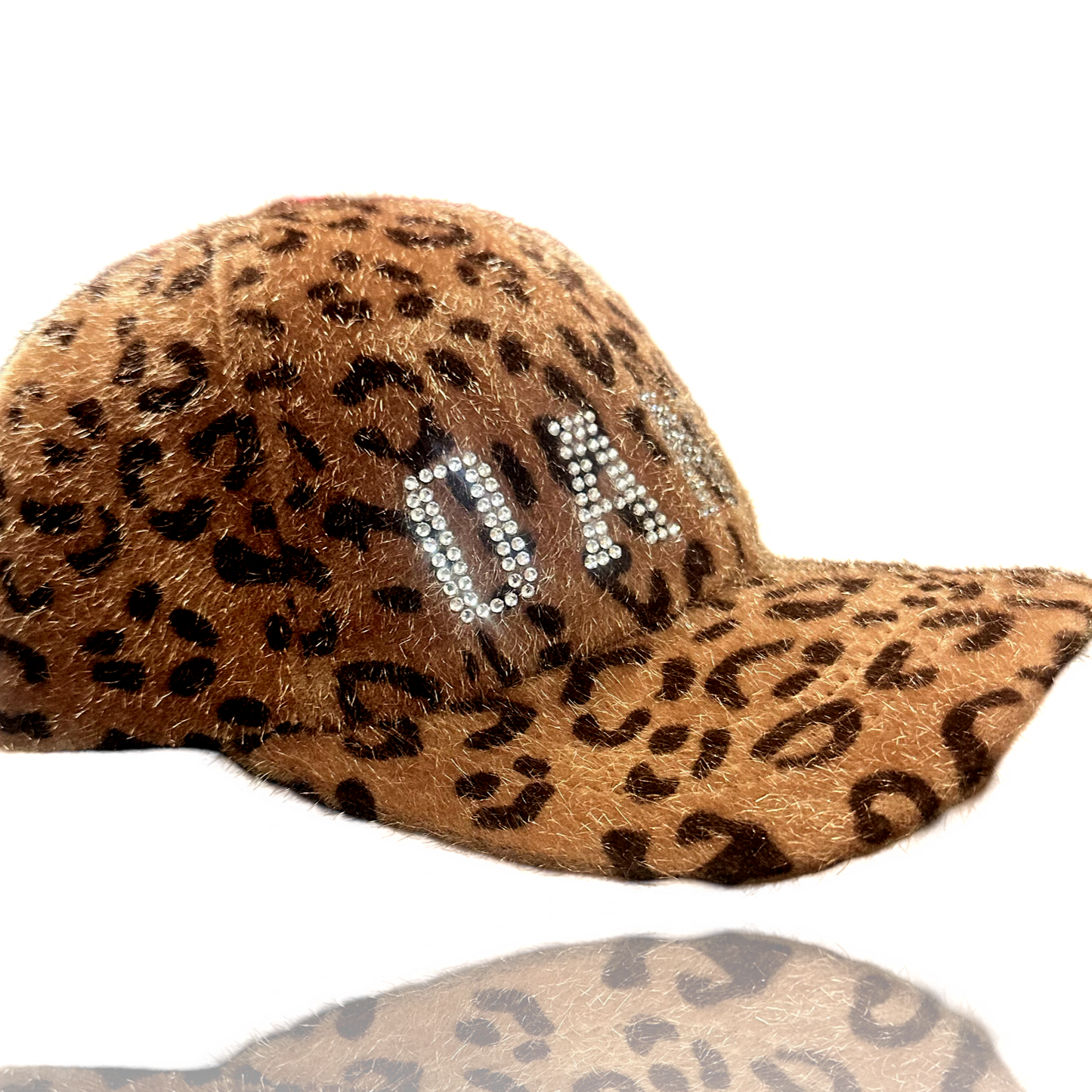 Dance Rhinestone Design Fuzzy Leopard Baseball Cap