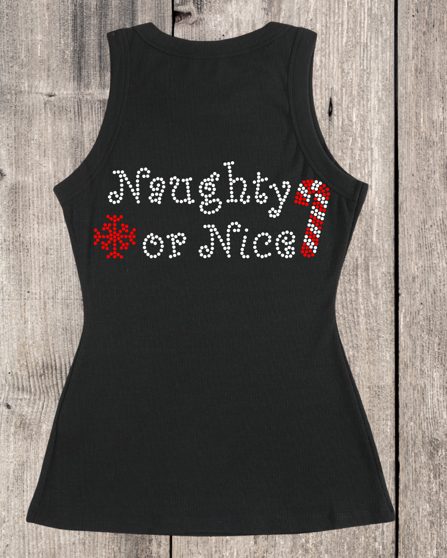 Naughty Or Nice Rhinestone Ribbed Tank