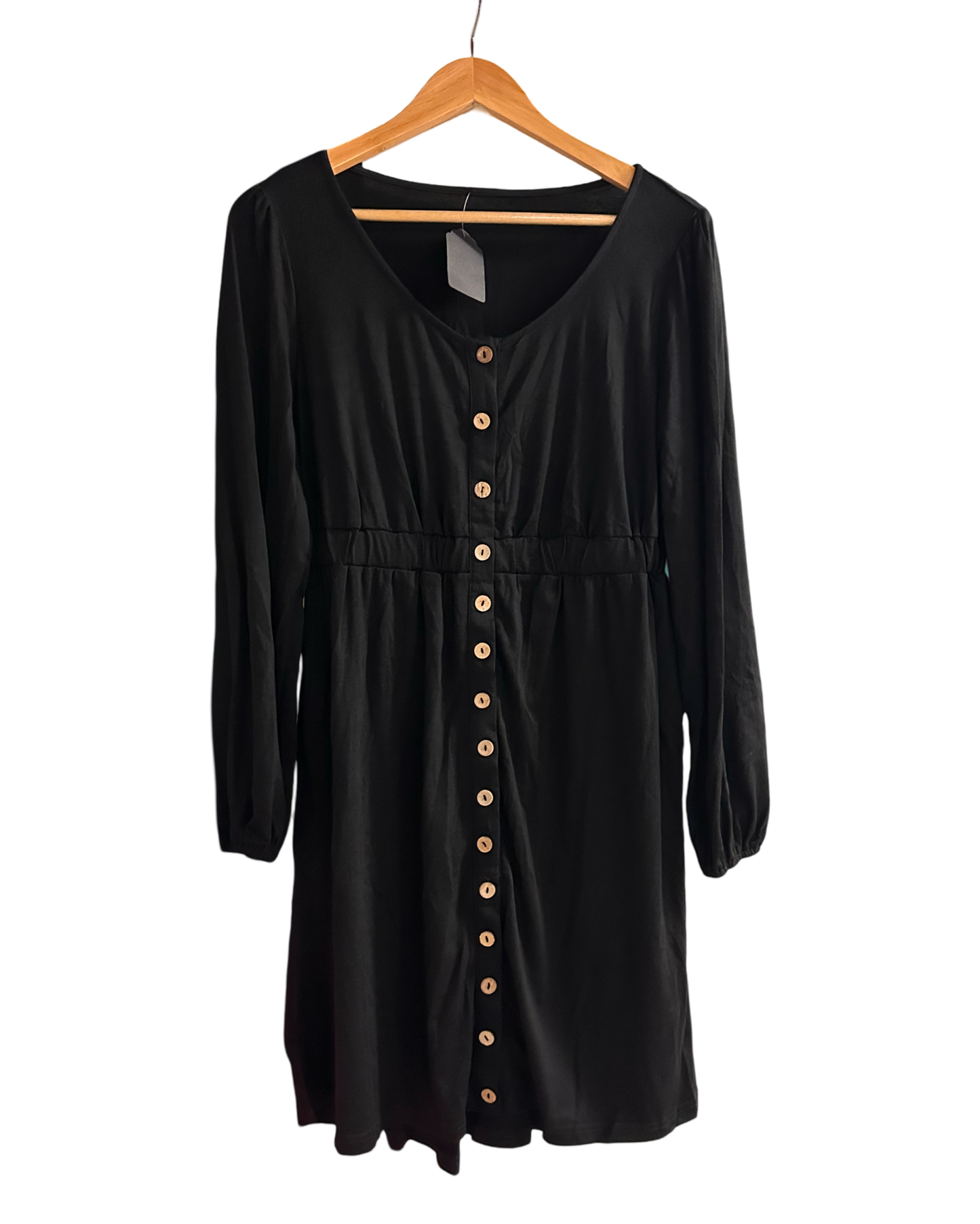 Black Button Up High Waist Long Sleeve Dress