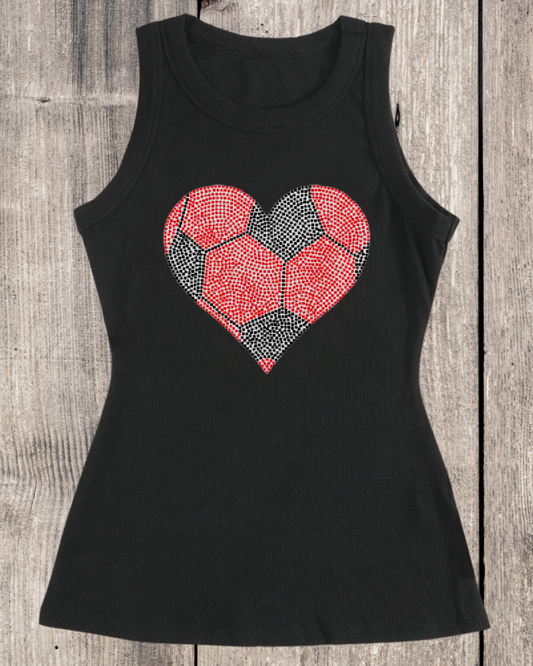 Soccer Heart Rhinestone Ribbed Tank Top