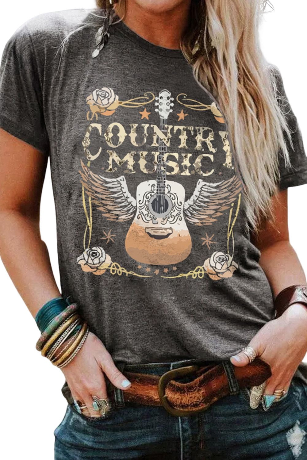 Gray Country Music Graphic T-Shirt