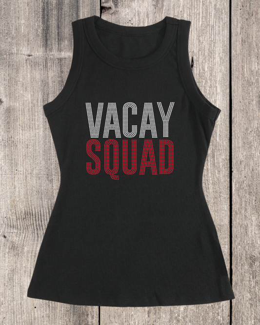 Vacay Squad Rhinestone Sleeveless Top