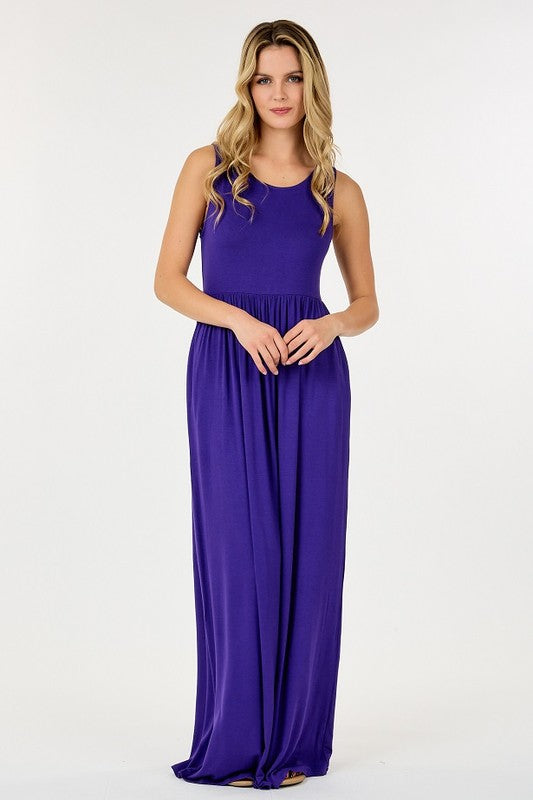 Shop Basic USA Sleeveless Empire Waist Maxi Dress With Pockets