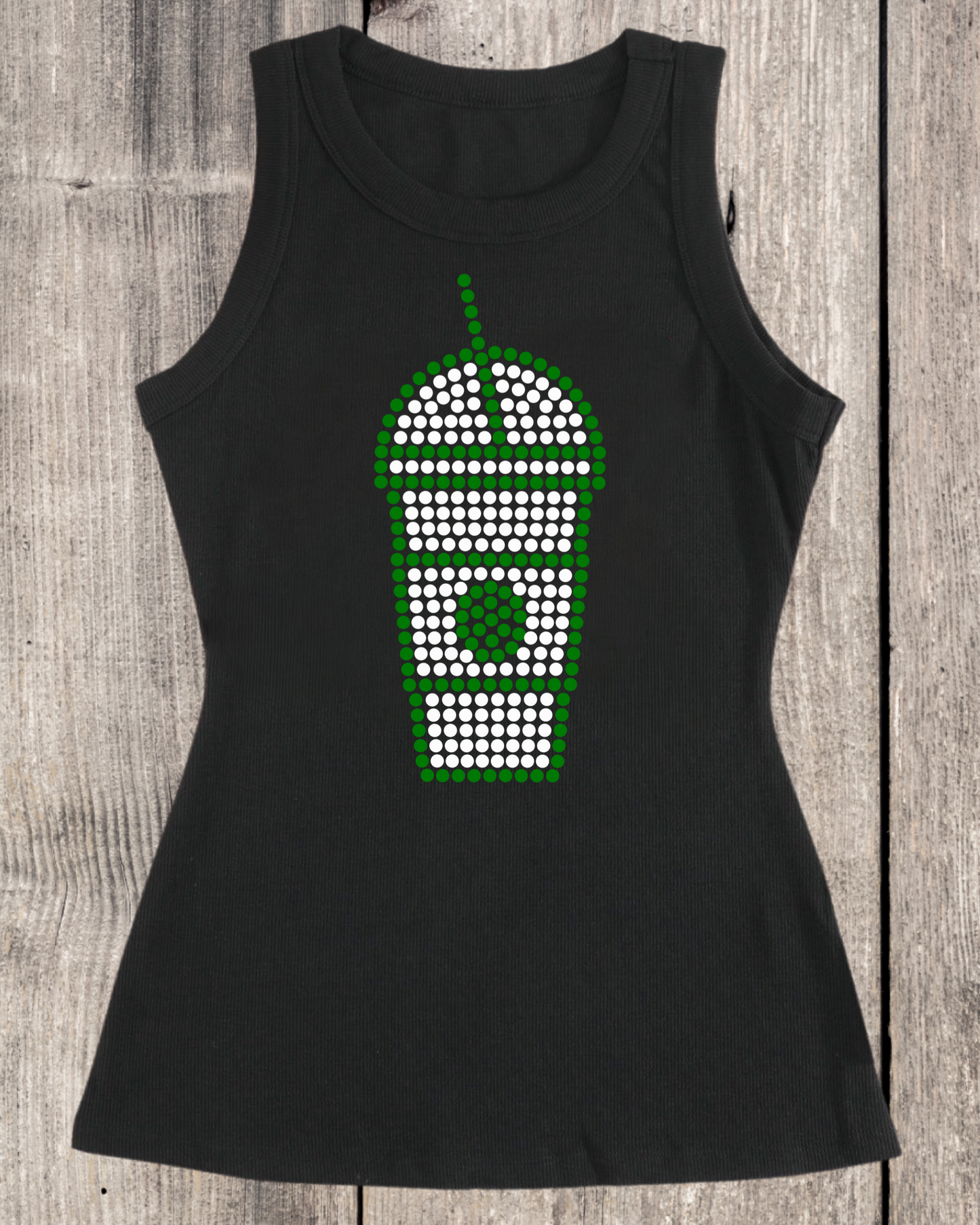 Cold Coffee To Go Rhinestone Ribbed Tank Top