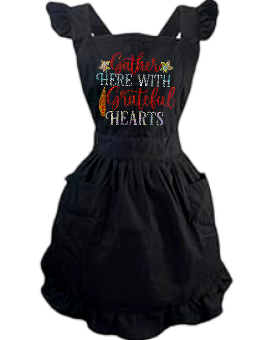 Gather Here With Grateful Hearts Spangle Design Retro Ruffle Apron