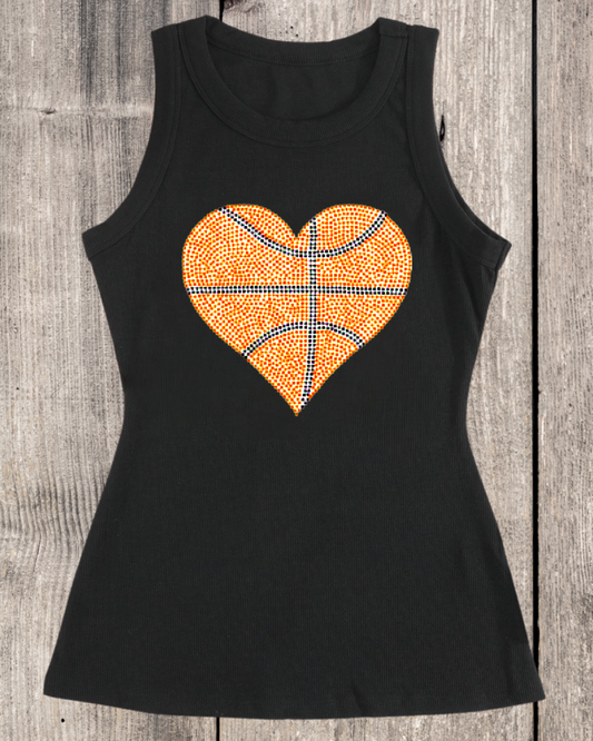 Basketball Heart  Rhinestone Design Ribbed Tank Top