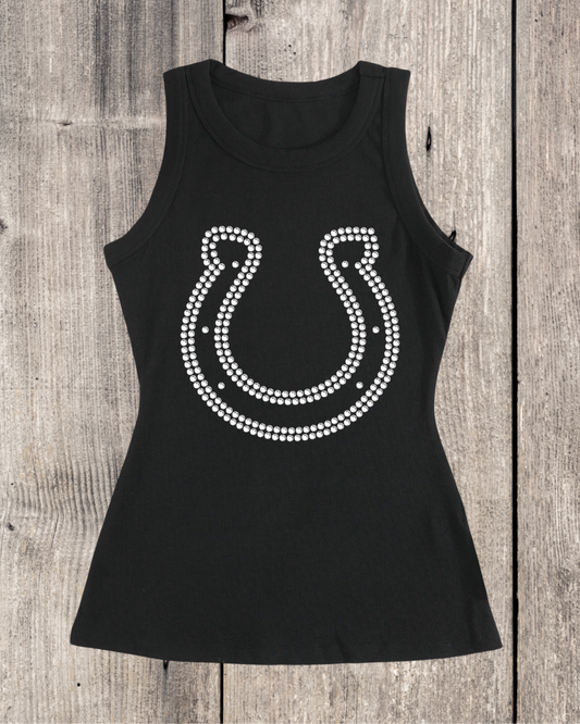 Horseshoe Rhinestone Ribbed Tank Top