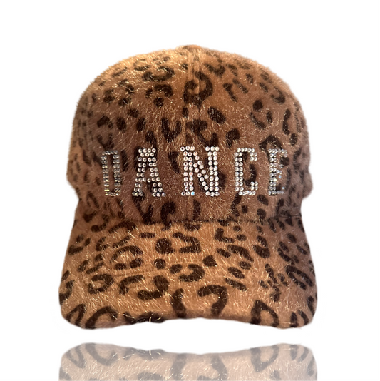 Dance Rhinestone Design Fuzzy Leopard Baseball Cap