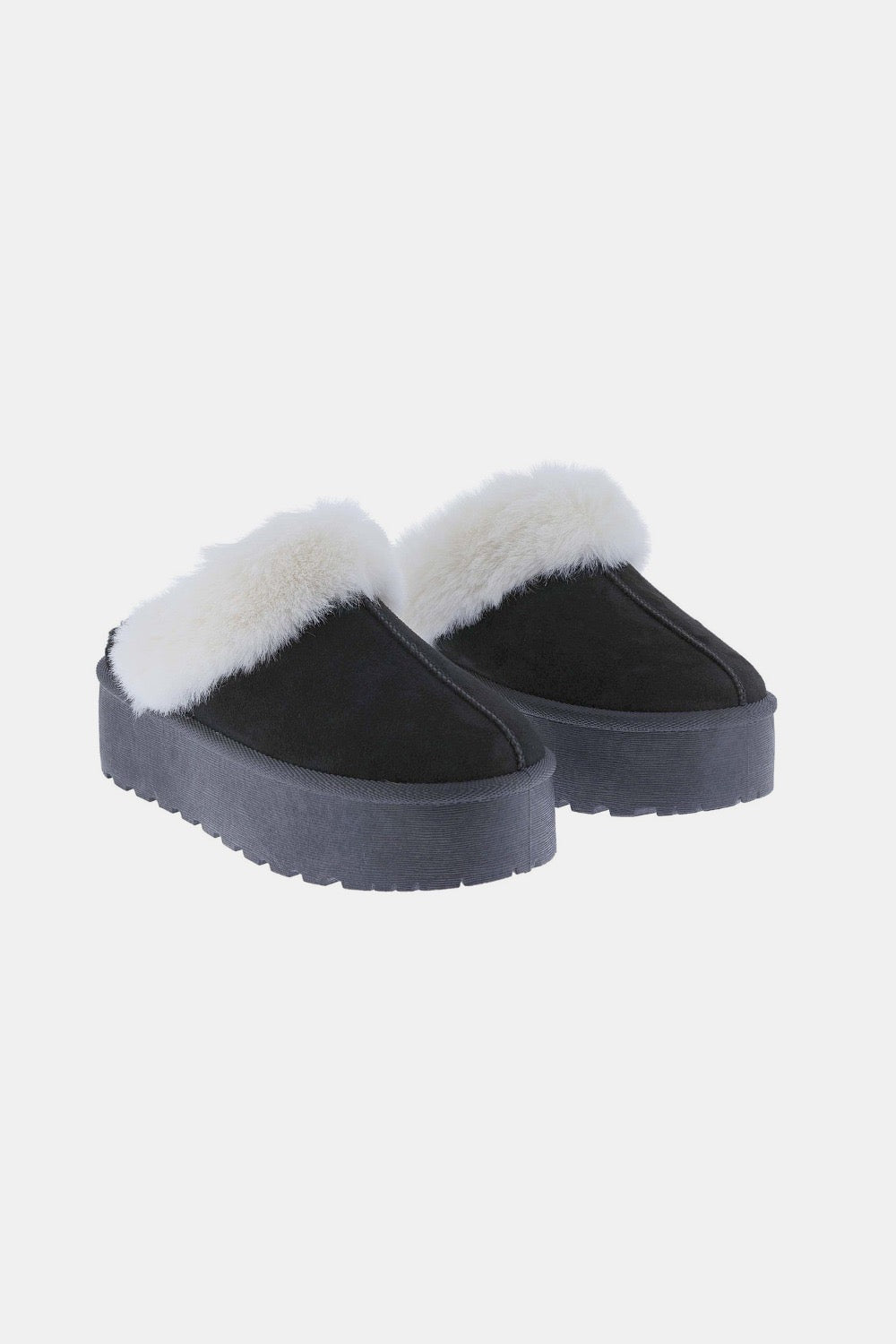 Weeboo Thick Bottom Fur Trim Snow Slippers - Black