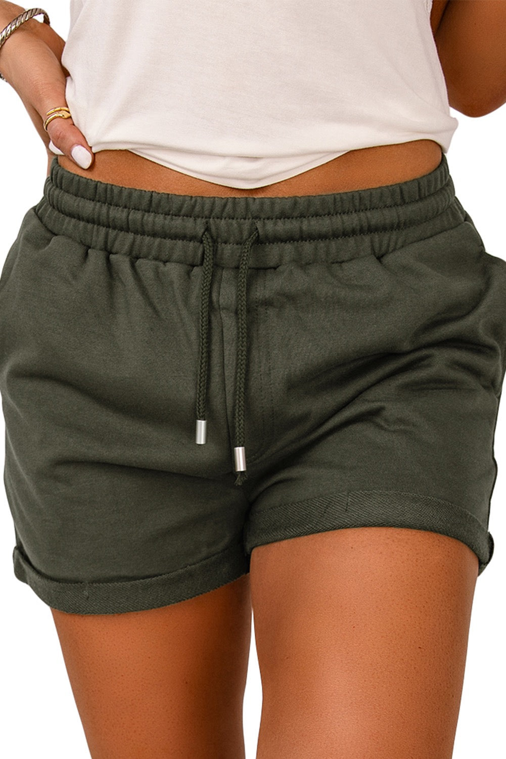 Tie Waist Side Pocket Cuffed Lounge Shorts