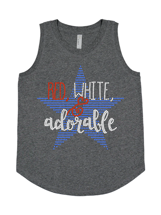 Red, White & Adorable Rhinestone Youth Flowy Racerback Tank