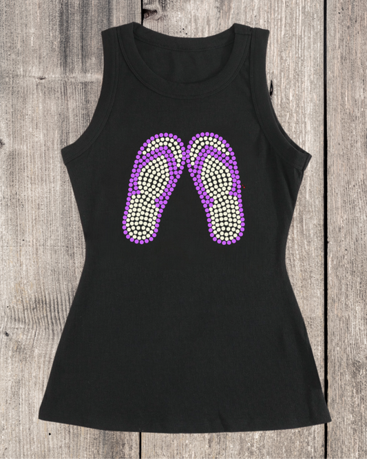 Flip Flops Rhinestone Ribbed Tank Top