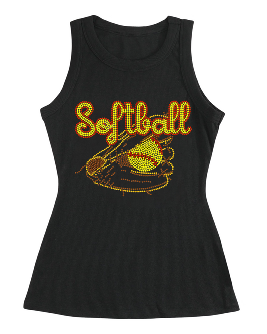 Softball Rhinestone Ribbed Tank Top