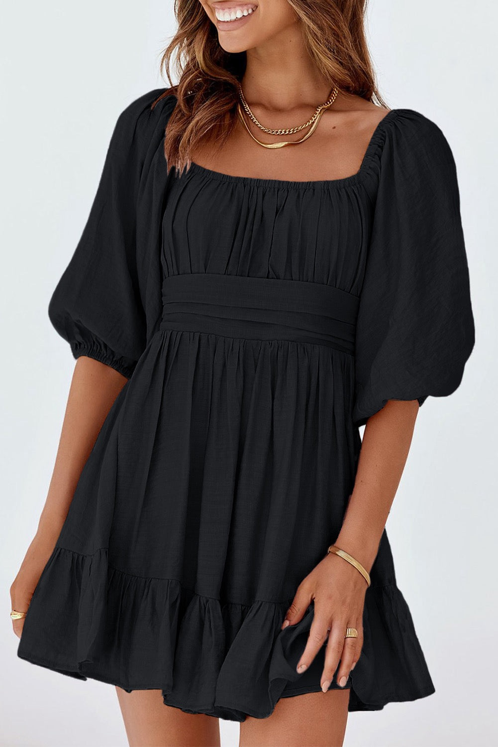 Bow Knot Square Neck Ruffle Dress