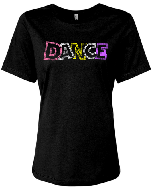 Dance Outline Rhinestone Womens Relaxed Short Sleeve T-Shirt