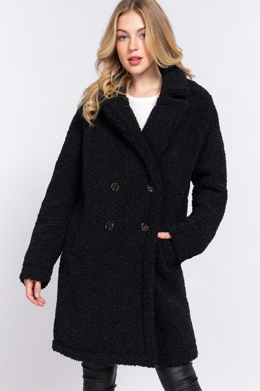 Black Long Teddy Sherpa Coat