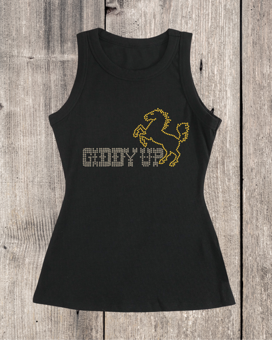 Giddy Up Rhinestone Ribbed Tank Top