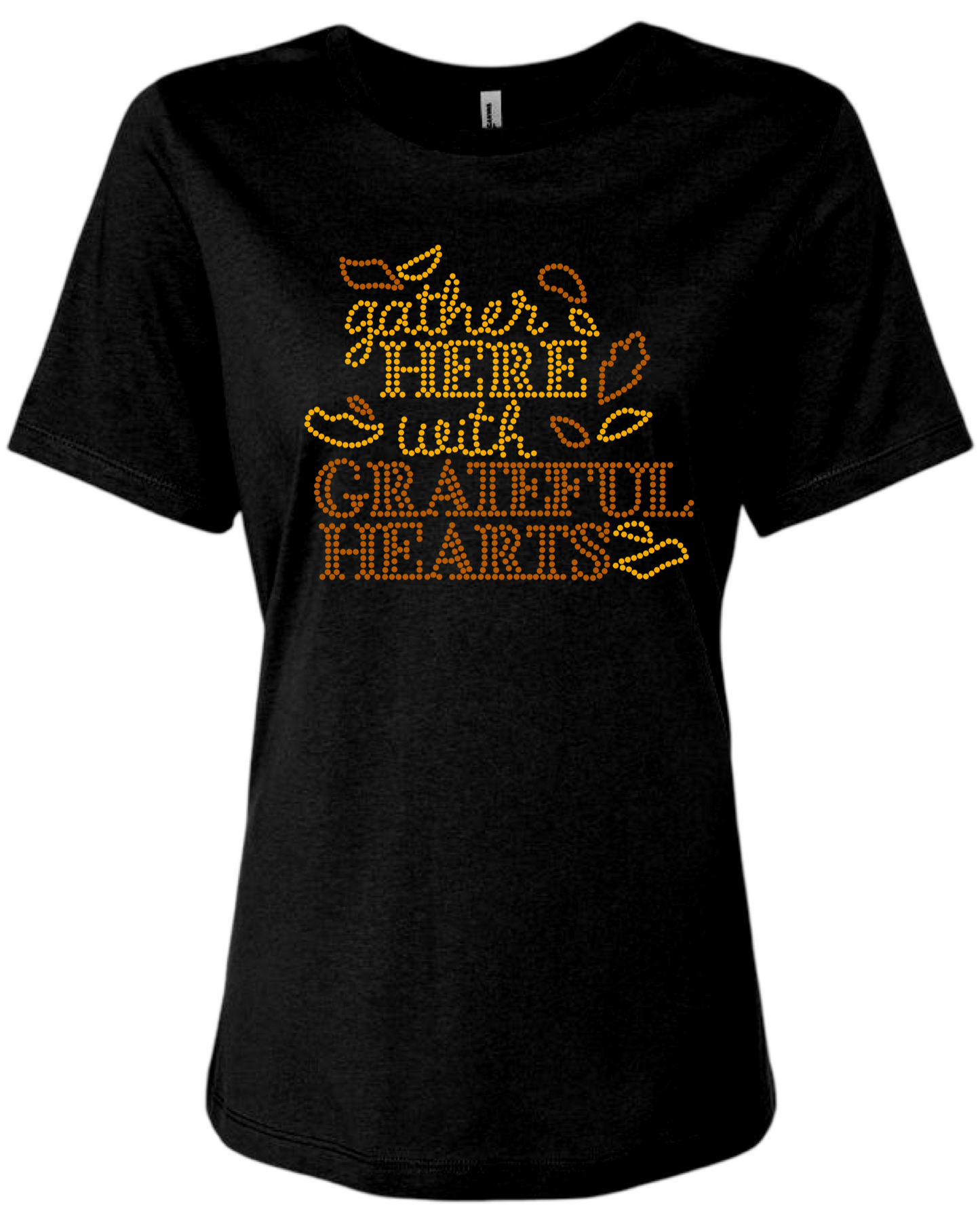 Thankful Holiday Collection Rhinestone Women’s Relaxed Black T-Shirt