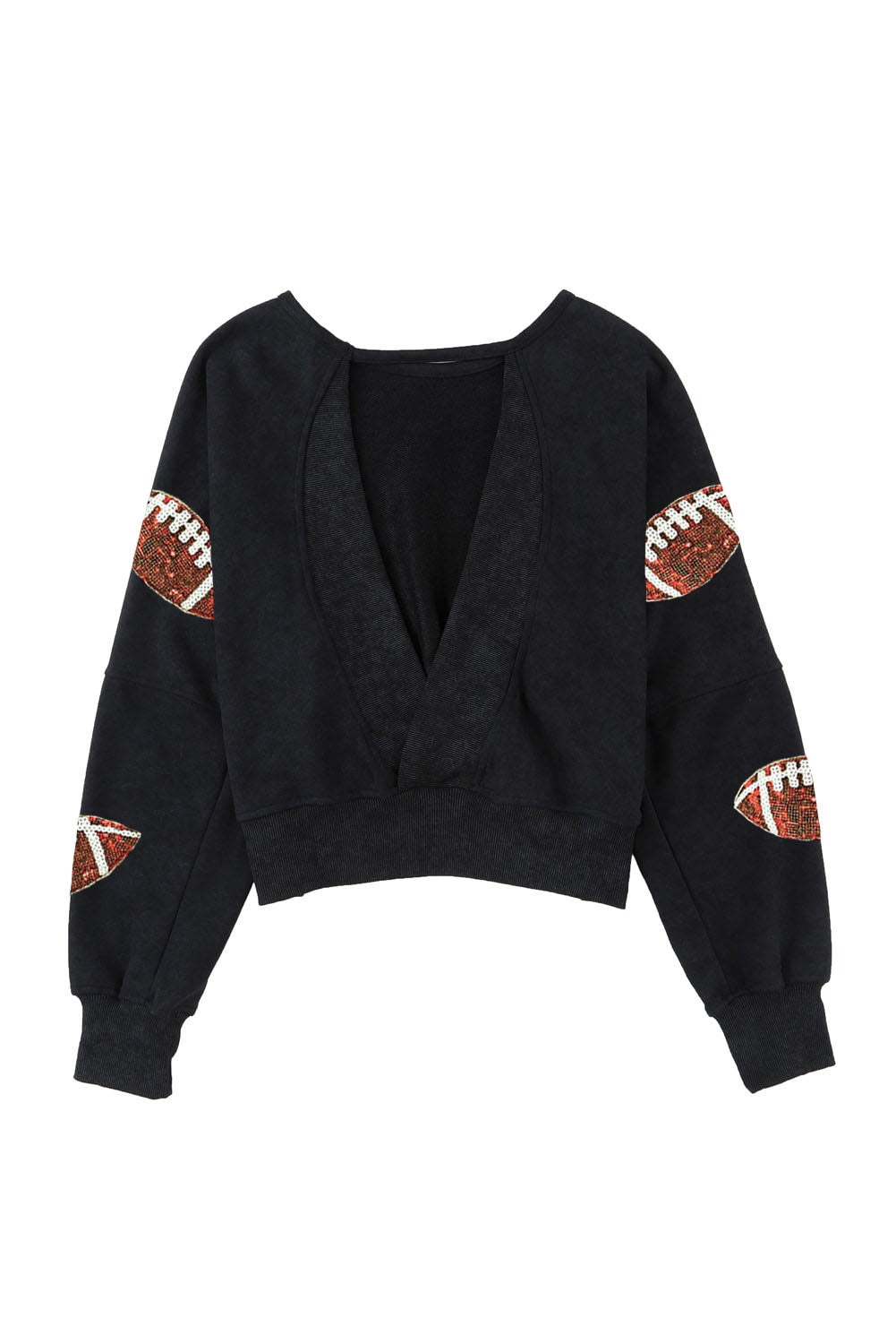 Sequin Football Patch Open Back Sweatshirt